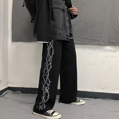 Japanese Y2K Oversize Graphic Wide Sweatpants Men Streetwear Print Casual Track Pants Male Sport Straight Trousers